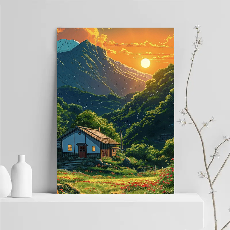 1pc Mountain Cabin Sunset Canv - Canvas Wrap Ready のレビューと価格